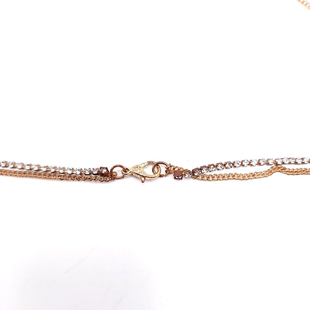 Gold Tone Double Strand Rhinestone Necklace - Picture 2 of 3